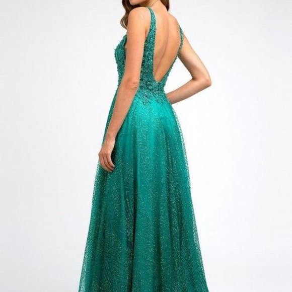 Illusion V-Neck Lace Bodice Prom Dress JT235 - Picture 2 of 5